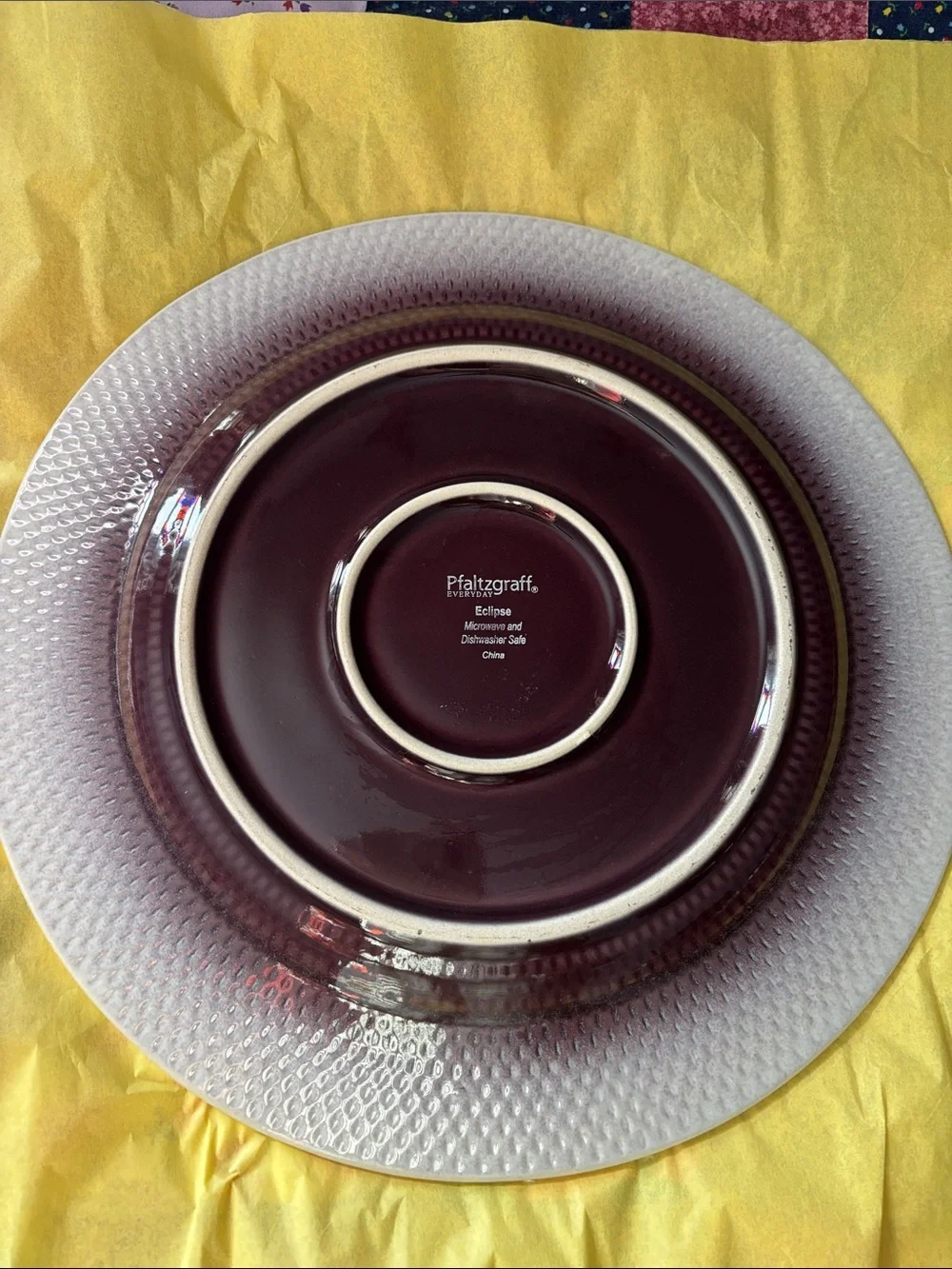 New Pfaltzgraff Eclipse Purple Gradient Rim Ceramic Large Dinner Plate